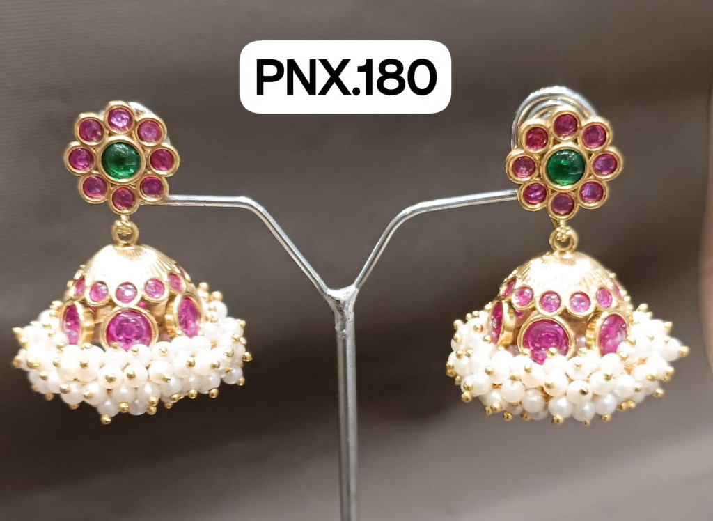 Ruby Emerald Pearl Cluster Jhumka