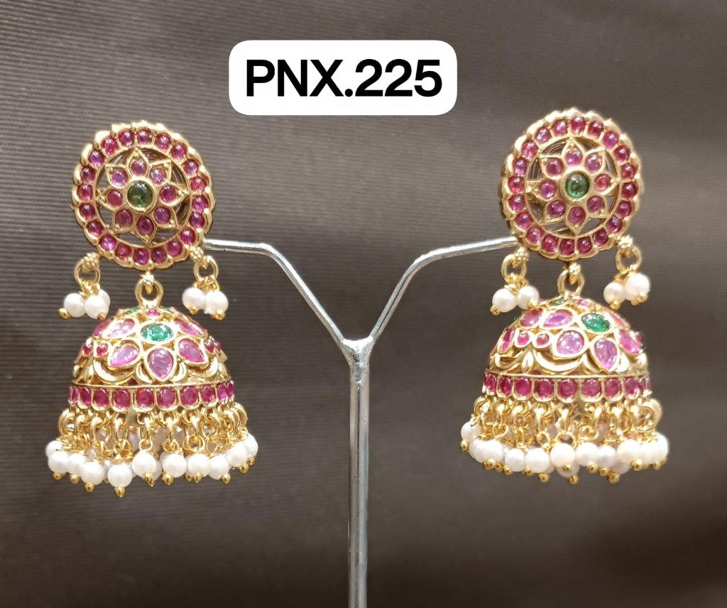 Ruby Green Pearl Fringe Jhumka