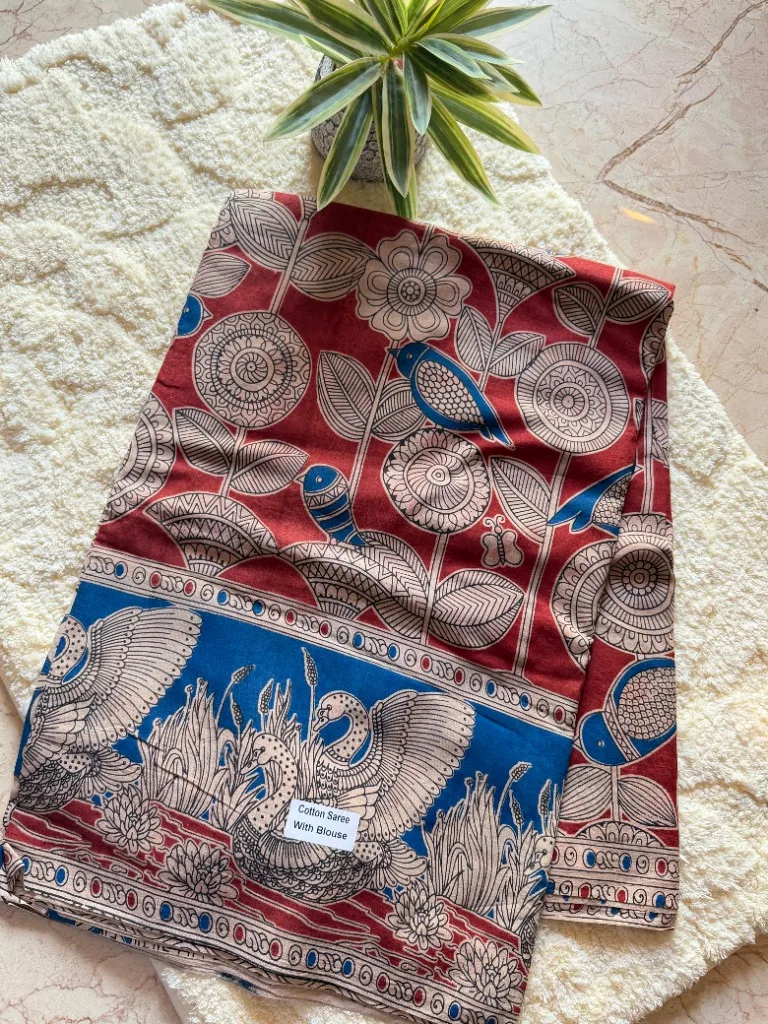 Kalamkari Cotton Saree With Blouse