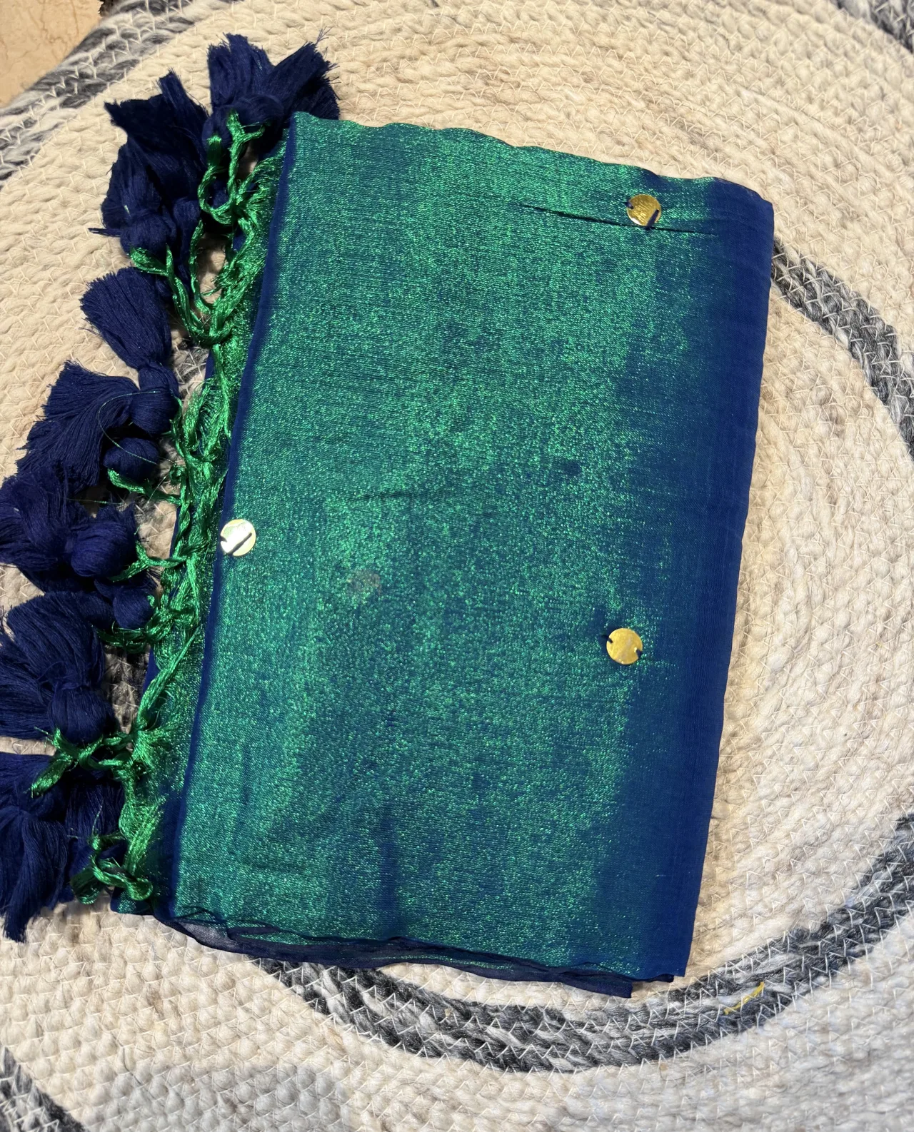 Mul Tissue Saree — Peacock Green