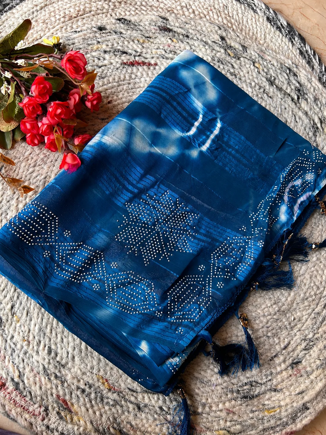 Fancy Chiffon Georgette Stone Work Saree - Green