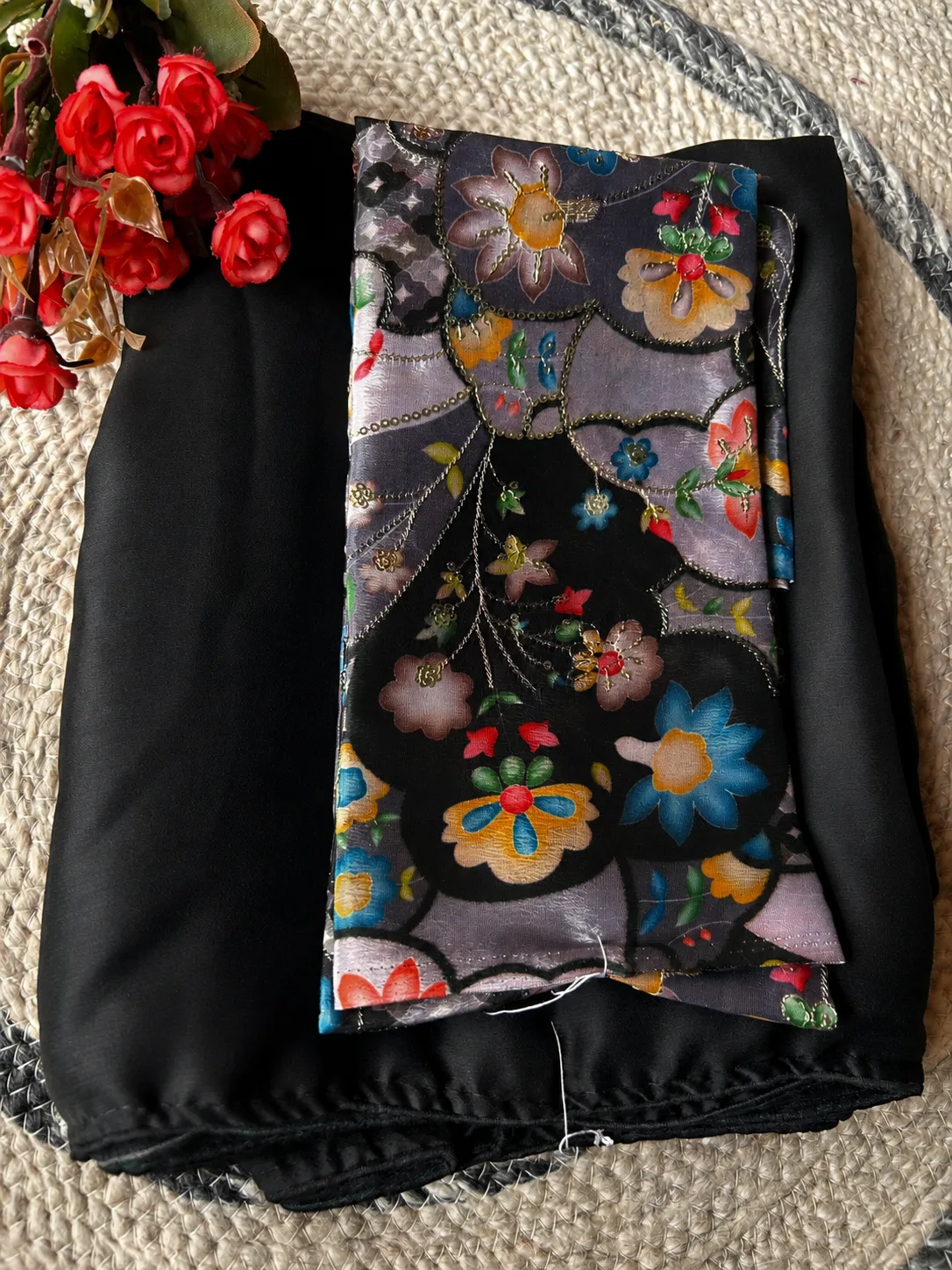 Classic Black Plain Chiffon Saree with Designer Blouse