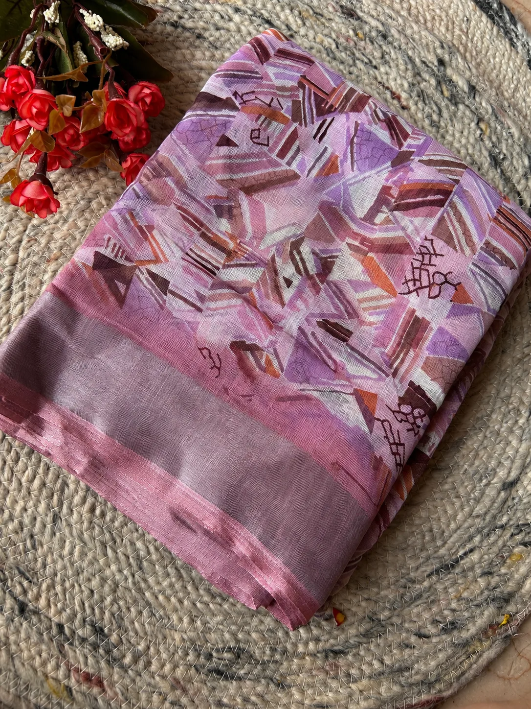 Lavender Abstract Print Fancy Cotton Saree
