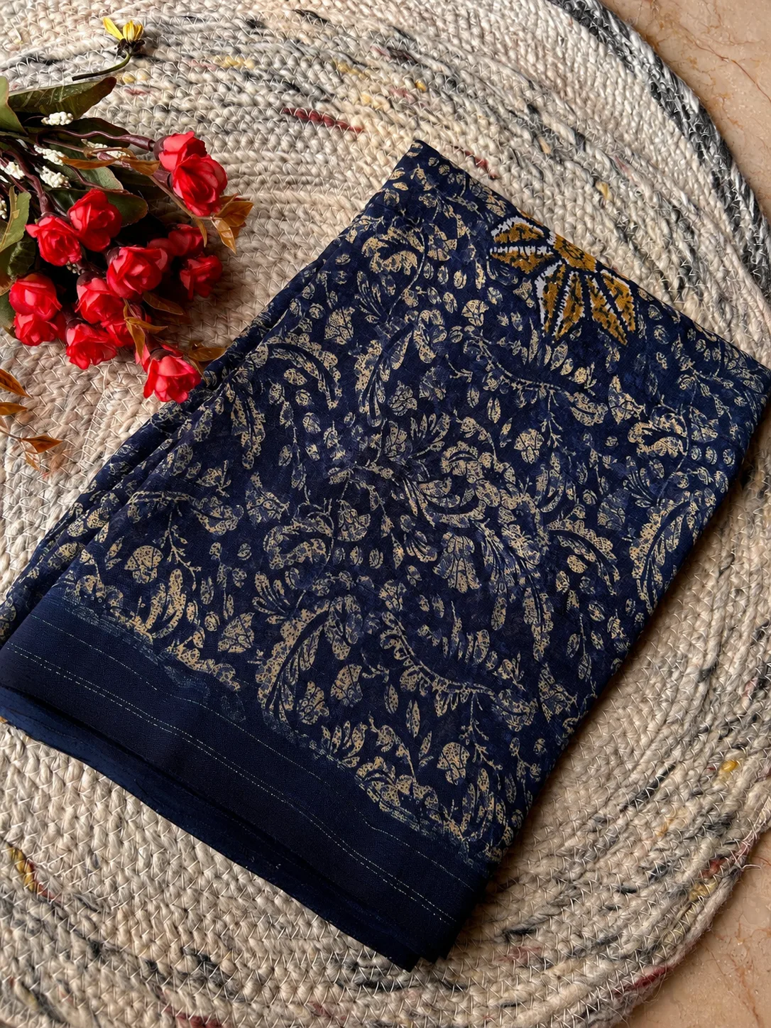 Indigo Blue Pathani Print Fancy Poonam Saree