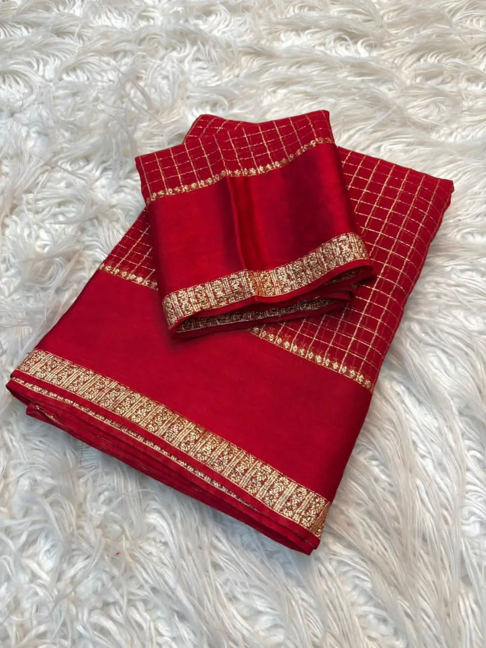 Viscose Georgette Striped Checked Saree