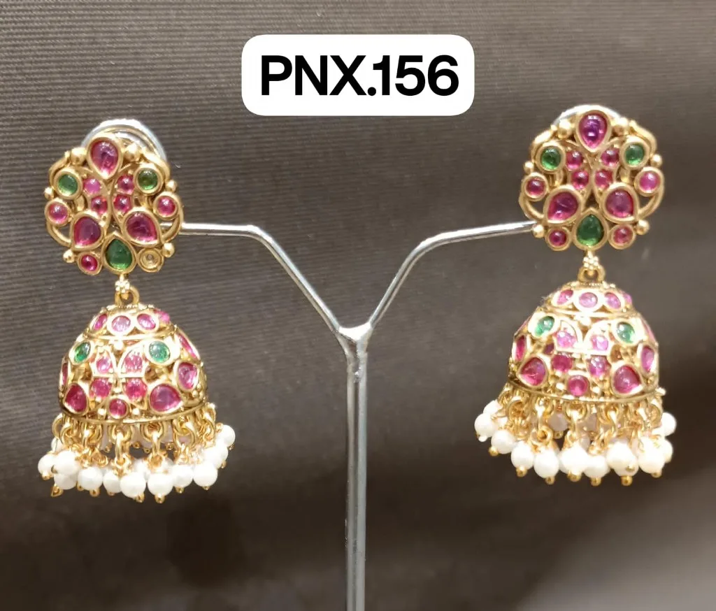 Kundan Pink Green Jhumka