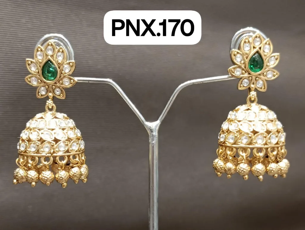 Lotus Green Stone Lattice Jhumka