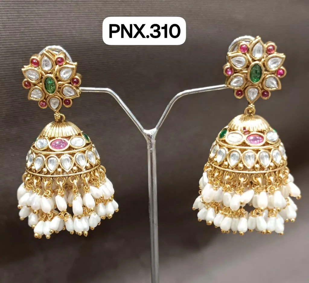 Kundan Pearl Drop Jhumka Earrings