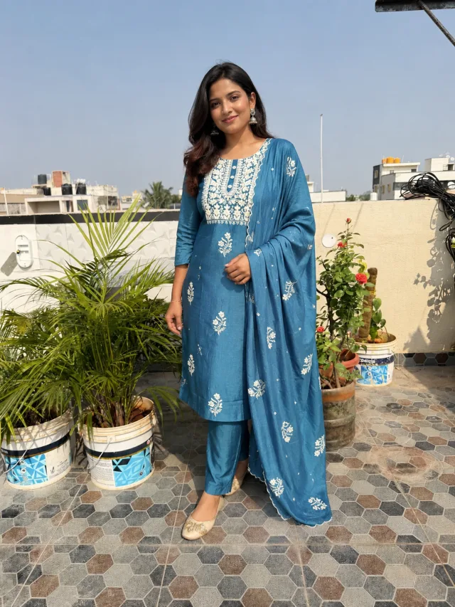 Ryan Material 3 Piece Dress Set — Blue
