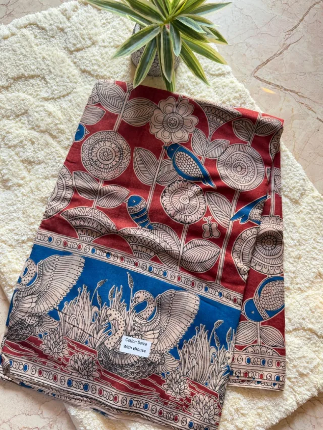 Kalamkari Cotton Saree With Blouse