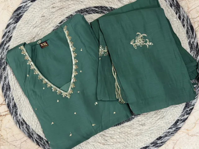 Chanderi Silk 3 Piece Set — Onion Pink Pista
