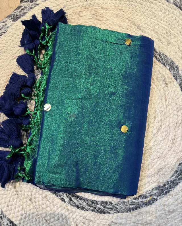 Mul Tissue Saree — Peacock Green