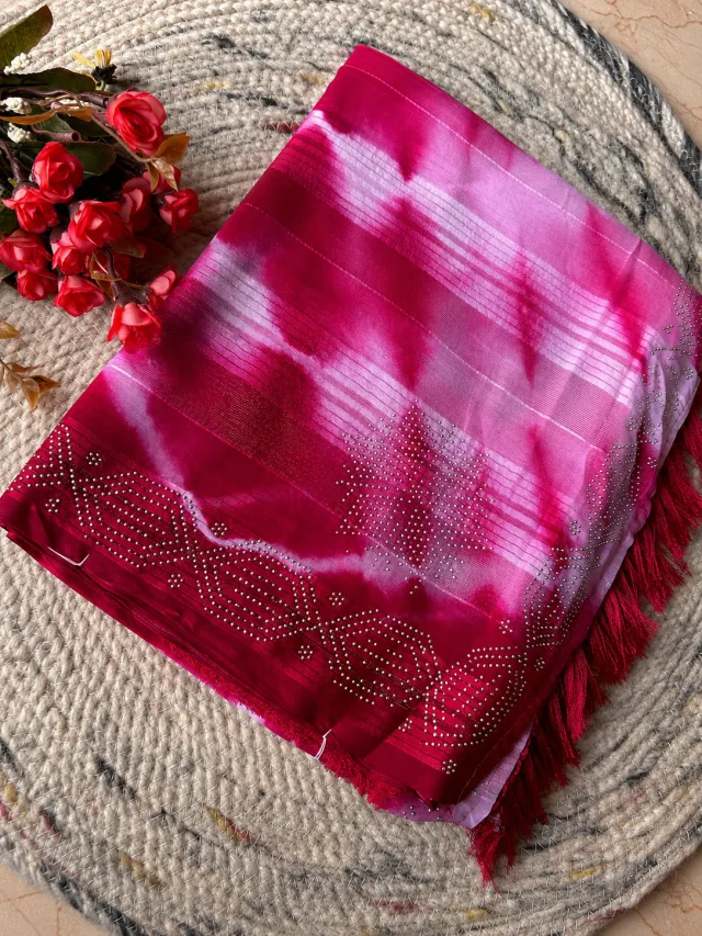Fancy Chiffon Georgette Stone Work Saree - Royal Blue