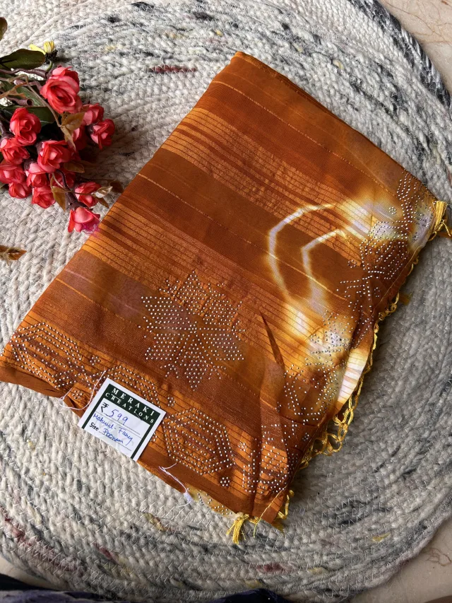 Fancy Chiffon Georgette Stone Work Saree - Mustard Yellow