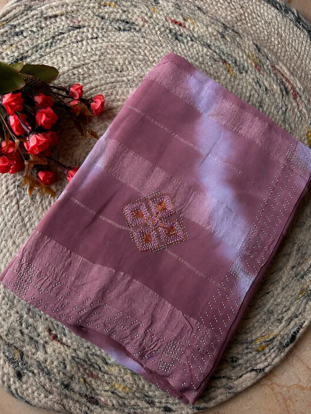 Mauve Chiffon Georgette Saree with Stone & Thread Work
