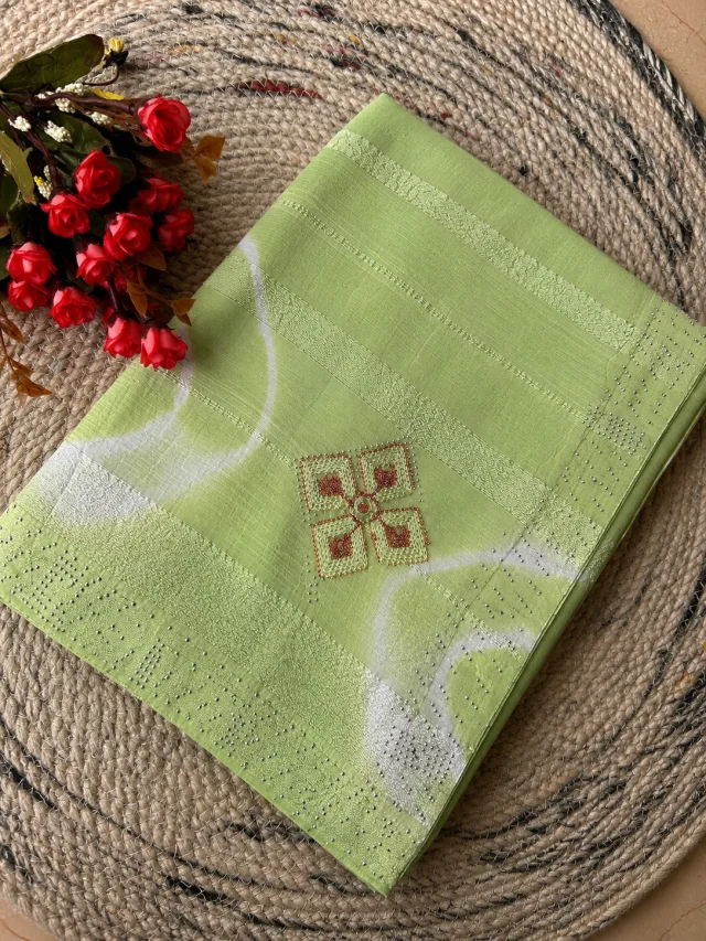 Pastel Green Chiffon Georgette Saree with Stone Work
