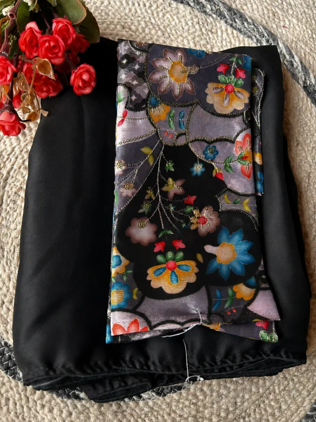 Classic Black Plain Chiffon Saree with Designer Blouse