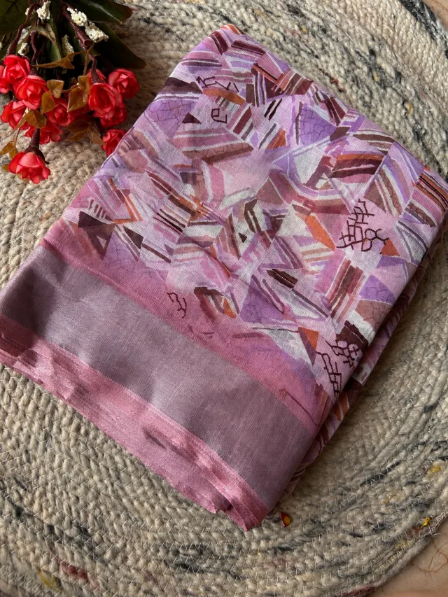 Lavender Abstract Print Fancy Cotton Saree