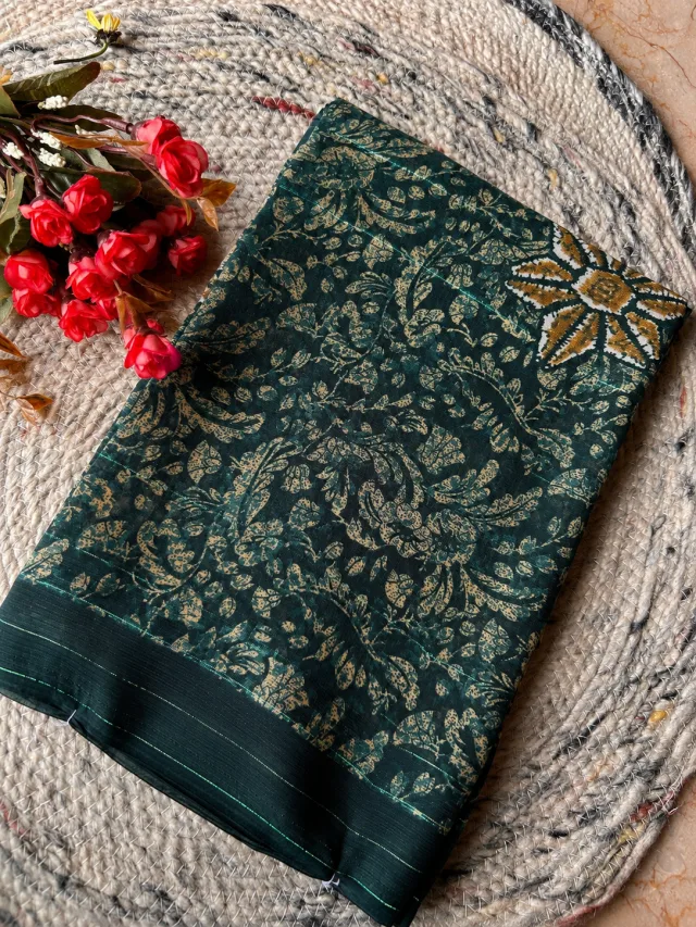Bottle Green Pathani Print Fancy Poonam Saree