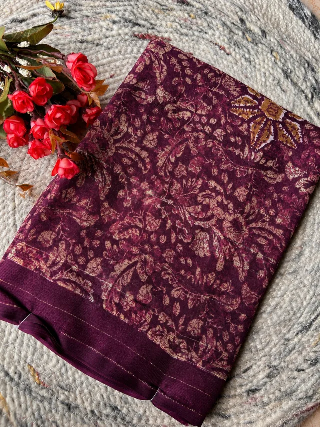 Wine Color Pathani Print Fancy Poonam Saree