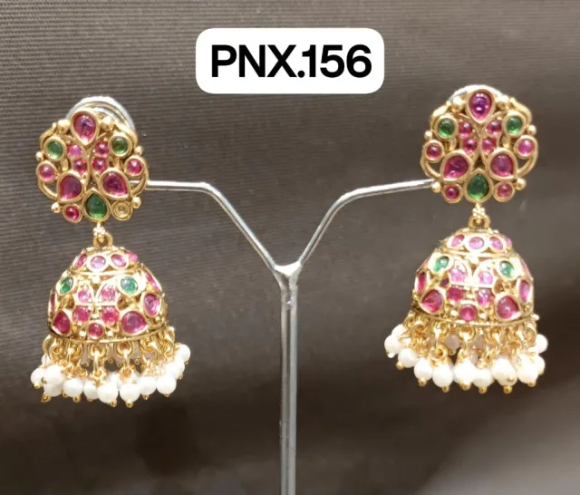 Kundan Pink Green Jhumka