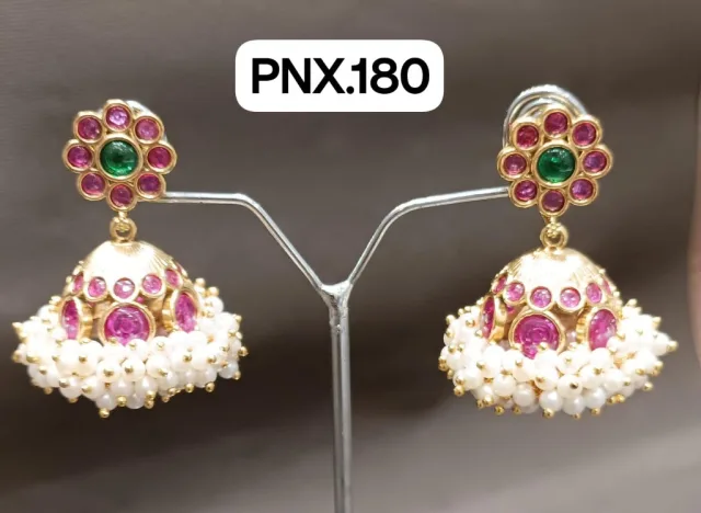 Ruby Emerald Pearl Cluster Jhumka