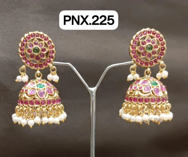Ruby Green Pearl Fringe Jhumka