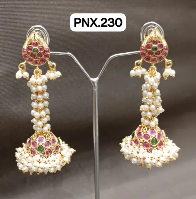 Long Pearl Cluster Designer Jhumka