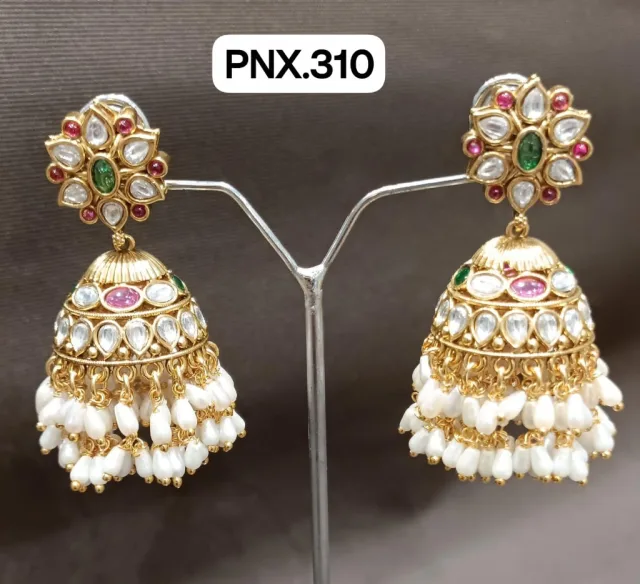 Kundan Pearl Drop Jhumka Earrings